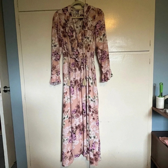 Jaase Chantal Lily Boho Floral Ruffle Maxi‎ Dress Size Large Cottage Corr - Picture 2 of 12